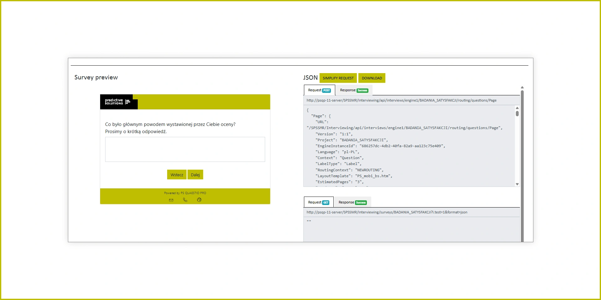 Funkcjonalność PS SURVEY API TRACE