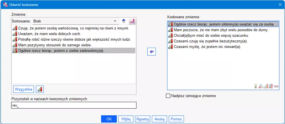 Rysunek 2 Okno procedury Odwróć kodowanie w PS IMAGO PRO