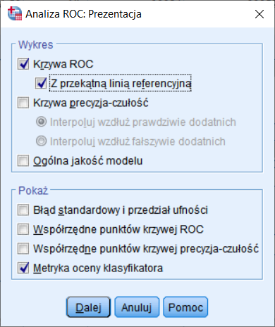 Rysunek 8. Menu Prezentacja procedury Analiza ROC