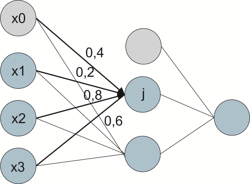 Przykładowy diagram sieci z wagami synaptycznymi