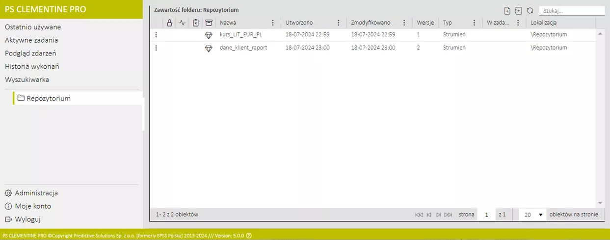 Panel programu PS CLEMENTINE PRO, przedstawiający aplikację Manager