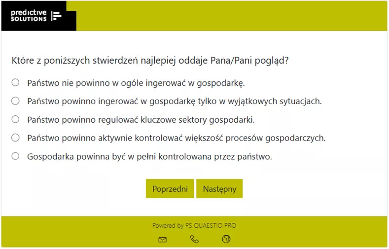 Okienko PS QUAESTIO PRO, przedstawiające przykład skali Thurstone'a